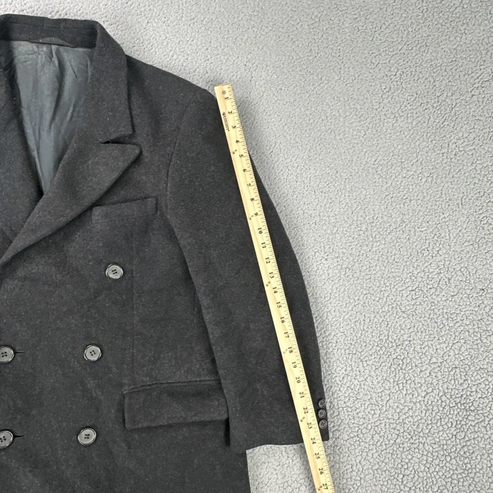 VTG Libins Wool Double Breasted Peak Lapel Overcoat Men 48 Black Lined Heavy